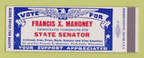 Matchbook Cover - Francis Mahoney State Senator Election Park Falls WI SAMPLE