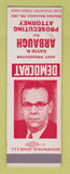Matchbook Cover - David Arbaugh Prosecuting Attorney 1952 WORN SAMPLE