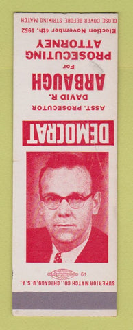Matchbook Cover - David Arbaugh Prosecuting Attorney 1952 WORN SAMPLE