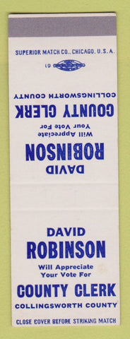 Matchbook Cover - David Robinson County Clerk Collingsworth SAMPLE