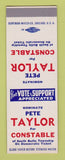 Matchbook Cover - Pete Taylor Constable South Butte Township SAMPLE