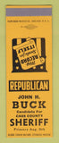 Matchbook Cover - John H Buck Cass County Sheriff SAMPLE