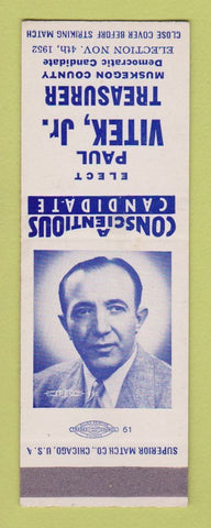 Matchbook Cover - Paul Vitek Treasurer Muskegon County MI 1952 SAMPLE