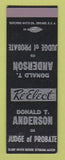 Matchbook Cover - Donald Anderson Judge of Probate Election SAMPLE