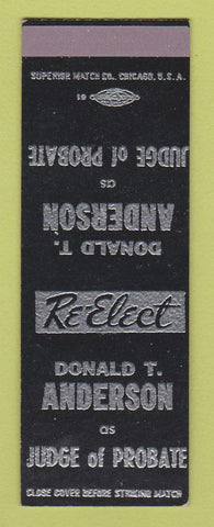 Matchbook Cover - Donald Anderson Judge of Probate Election SAMPLE