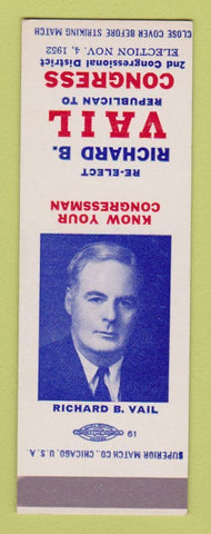 Matchbook Cover - Richard B Vail Congress Election 1952 SAMPLE