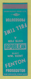 Matchbook Cover - Wm Kent Fenton Prosecutor SAMPLE