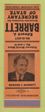 Matchbook Cover - Edward Barrett for Secretary of State Election  SAMPLE