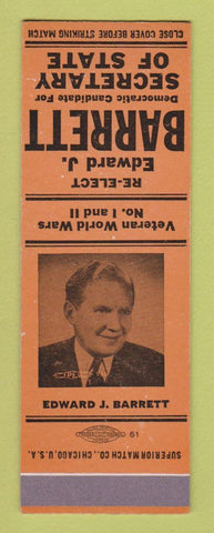 Matchbook Cover - Edward Barrett for Secretary of State Election  SAMPLE