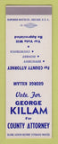 Matchbook Cover - George Killam for County Attorney Election SAMPLE