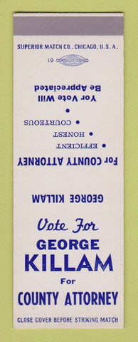 Matchbook Cover - George Killam for County Attorney Election SAMPLE