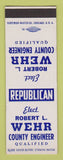 Matchbook Cover - Robert Wehl County Engineer Election SAMPLE