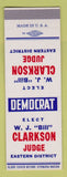 Matchbook Cover - WJ Bill Clarkson Judge Election SAMPLE