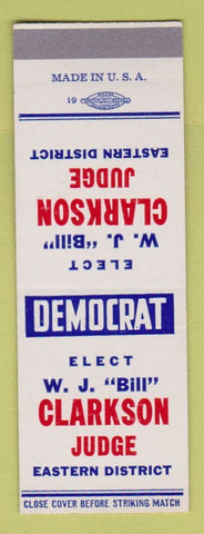 Matchbook Cover - WJ Bill Clarkson Judge Election SAMPLE