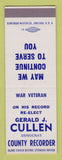 Matchbook Cover - Gerald Cullen County Recorder Election SAMPLE