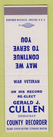 Matchbook Cover - Gerald Cullen County Recorder Election SAMPLE