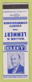 Matchbook Cover - William Lemmert County Commissioner Election SAMPLE
