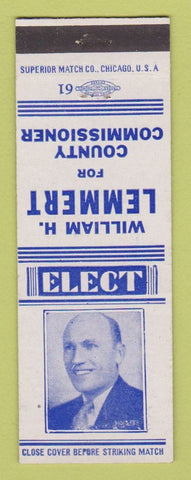 Matchbook Cover - William Lemmert County Commissioner Election SAMPLE