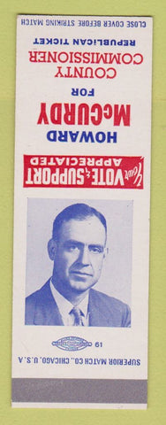 Matchbook Cover - Howard McCurdy County Commissioner Election SAMPLE
