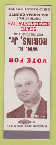 Matchbook Cover - Wm Robins Jr State Rep Oklahoma City OK SAMPLE