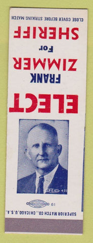 Matchbook Cover - Frank Zimmer for Sheriff Election SAMPLE