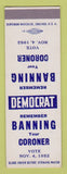 Matchbook Cover - Banning for Coroner 1952 SAMPLE