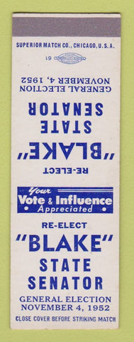 Matchbook Cover - Blake for State Senator Election 1952 SAMPLE