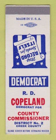 Matchbook Cover - RD Copeland County Commissioner Election Creek SAMPLE
