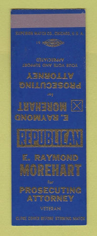 Matchbook Cover - E Raymond Morehart Prosecuting Attorney Election SAMPLE