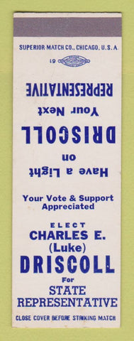 Matchbook Cover - Charles Driscoll State Rep WEAR SAMPLE