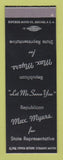Matchbook Cover - Max Myers for State Rep Election SAMPLE