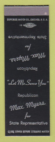 Matchbook Cover - Max Myers for State Rep Election SAMPLE