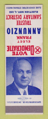 Matchbook Cover - Frank Annunzio Trustee Sanitary District 1952 WORN SAMPLE