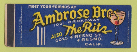 Matchbook Cover - Ambrose Bro The Ritz Fresno CA SAMPLE