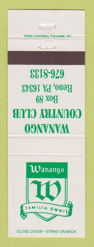 Matchbook Cover - Wanango Country Club Reno PA