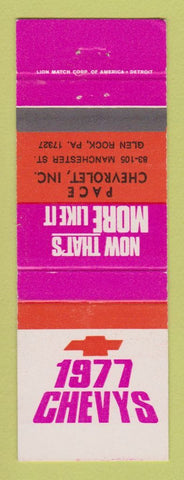 Matchbook Cover - 1977 Chevrolet Pace Glen Rock PA