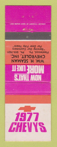 Matchbook Cover - 1977 Chevrolet WM H Seaman Fleetwood PA