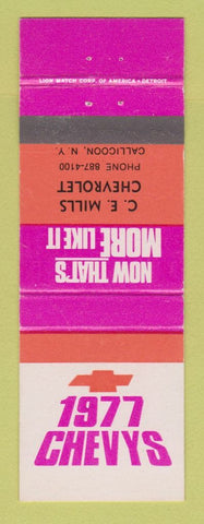 Matchbook Cover - 1977 Chevrolet CE Mills Callicoon NY