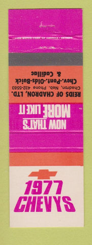 Matchbook Cover 1977 Chevrolet Reids Chadron NE Pontiac Oldsmobile Buck Cadillac