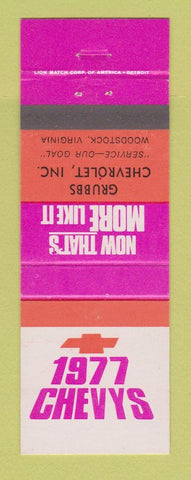 Matchbook Cover - 1977 Chevrolet Grubbs Woodstock VA