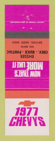 Matchbook Cover - 1977 Chevrolet Ensser Buick Pontiac Bayard NE