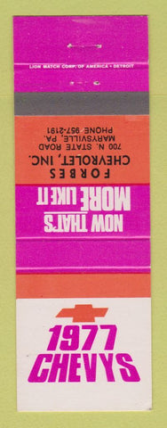 Matchbook Cover - 1977 Chevrolet Forbes  Marysville PA