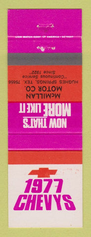 Matchbook Cover - 1977 Chevrolet McMillan Hughes Springs TX