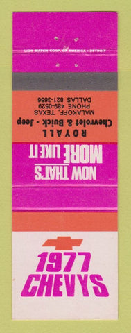 Matchbook Cover - 1977 Chevrolet Royall Buick Jeep Malakoff TX