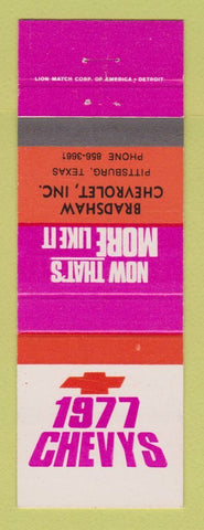 Matchbook Cover - 1977 Chevrolet Bradshaw Pittsburg TX