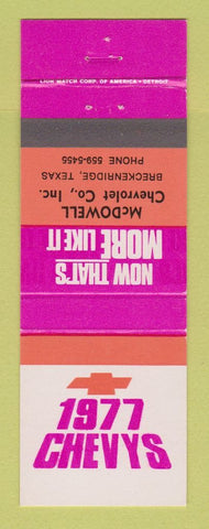 Matchbook Cover - 1977 Chevrolet McDowell Breckenridge TX