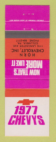 Matchbook Cover - 1977 Chevrolet Horn Columbia PA