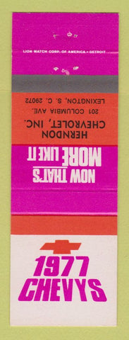 Matchbook Cover - 1977 Chevrolet Herndon Lexington SC