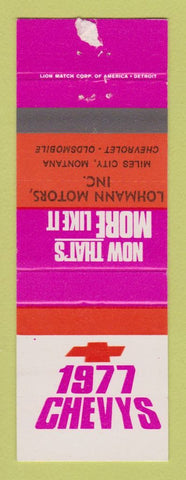 Matchbook Cover - 1977 Chevrolet Lohmann Miles City MT Oldsmobile WORN
