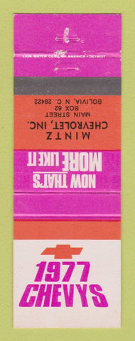 Matchbook Cover - 1977 Chevrolet Mintz Bolivia NC WEAR